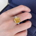 wholesale S925 Silver 10*10 Yellow Diamond High Carbon Diamond Ring for Cross-Border E-Commerce in Europe and America, 5 Carat by Zhuozhifan New Style-0-3