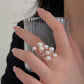 wholesale S925 sterling silver geometric unique Swarovski pearl ring for women, small and chic design with a sense of high-end elegance, openable finger ring-0-4