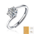 S925 Silver Moissanite Six-Claw Light Luxury Adjustable Ring-0-15