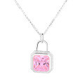wholesale S925 sterling silver pink and green square sugar-shaped zirconia necklace, fashionable and versatile for commuting, lightweight luxury style, elegant collarbone chain-0-5