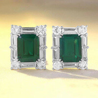 wholesale S925 Silver New 2-Carat Rectangular Simulated Emerald Earrings 7*9mm High Carbon Diamond for Women-E264 Green Diamond 925 Silver