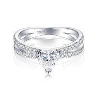 wholesale 925 Sterling Silver Cross-Border European and American Bow Ring with High-End Sense of Light Luxury and Zircon Heart Wedding Ring-925 Silver Platinum US Size 10#