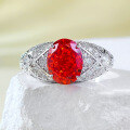 wholesale S925 Silver 7x9mm Oval Sunset Orange High-Carbon Diamond Ring Simulated Diamond Ring Women's-0-5