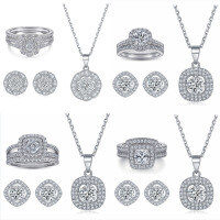 wholesale S925 Sterling Silver European-Style Three-Piece Jewelry Set with Zirconia Earrings, Necklace, and Stackable Ring-TLED091 Earrings 925 Silver