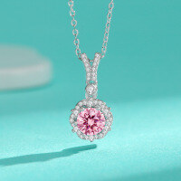 wholesale S925 Sterling Silver Full Diamond Flower Bud Elsa Princess Moissanite Necklace for Women, Luxury Versatile Pendant Necklace-1 carat (6.5mm zircon) pendant