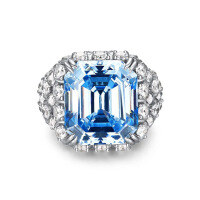 wholesale 925 Silver Gold Plated Ring with 16ct High Carbon Diamond, Aquamarine, Emerald Cut, Fish Scale Jewelry for Women-Synthetic Aquamarine  120 catties or less US size 7 (Hong Kong size 14-15 EU size 55) Ring length approximately 55mm