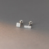 wholesale S925 Sterling Silver Diamond-Inlaid Square Threaded Stud Earrings with Ins Style Design for Women M03229-S925 silver pair rose gold 925 silver