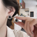wholesale S925 Sterling Silver Korean-style Creative Inlaid Black Onyx Daisy Earrings Trendy Design Elegant Ear Clips-0-3