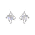 wholesale S925 Sterling Silver 255 Four-Pointed Star Stud Earrings for Women, High-End, Niche, Stylish, Inlaid with Natural Moonstone, Ins-Inspired Silver Earrings-0-5