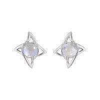 wholesale S925 Sterling Silver 255 Four-Pointed Star Stud Earrings for Women, High-End, Niche, Stylish, Inlaid with Natural Moonstone, Ins-Inspired Silver Earrings-Natural Moonstone [with sterling silver ear plugs] &gt;925 silver