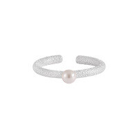 wholesale S925 sterling silver ring for women with niche original design, ins minimalist style, textured stripes, and inlaid pearls-Silver + Swimming [No. 14/Adjustable] Opening adjustable