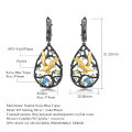 wholesale S925 sterling silver earrings with original design "Paradise of Birds", inlaid with natural topaz and garnet, black-0-1