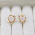 wholesale S925 Silver Plated 14K Gold 3D Heart-Shaped Pink Shell and White Zircon Earrings in Japanese-Style Sweet and Niche Design-0-2