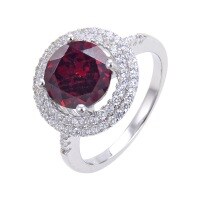 wholesale S925 Sterling Silver Double Circle Natural Topaz Ring Does Not Fade Inlaid with Garnet and Sapphire Classic-Violet Blue Colored Crystal Ring  US Size 8 (Domestic Size 17)