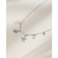 wholesale 925 Sterling Silver Shell Starfish Necklace for Women, Ins, Fresh and Sweet, Diamond-Accented Pearl Elegant Collarbone Chain-0-2