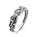 wholesale S925 Sterling Silver Retro Couple Octopus 3D Pattern Wide Band Trendy Versatile Open Adjustable Ring-0-4