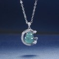 S925 Silver-Plated Natural A-Grade Blue Jade Gourd Pendant Necklace-0-1