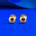wholesale S925 silver gold-tone red diamond heart-shaped earrings, hot-selling in cross-border trade for-0-0