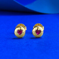 wholesale S925 silver gold-tone red diamond heart-shaped earrings, hot-selling in cross-border trade for-E623 Gold and Red Diamond Heart-Shaped Earrings>925 Silver
