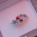 wholesale S925 Sterling Silver Red Elk Whole Body Angel Wing Leaf Stylish and Versatile Ring French Light Luxury Commuter Pinky Ring for Women-0-0
