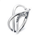 wholesale S925 Sterling Silver Korean Dongdaemun Stylish Minimalist Irregular Double-Layer Hollow Cross Open Ring-0-4