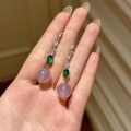 wholesale S925 Sterling Silver Natural Violet Chrysoprase Beaded Earrings, Hanfu Accessories Slimming Face New Chinese Style Ear Drops-0-5