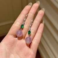 wholesale S925 Sterling Silver Natural Violet Chrysoprase Beaded Earrings, Hanfu Accessories Slimming Face New Chinese Style Ear Drops-Platinum 925 silver