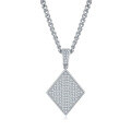 wholesale S925 Sterling Silver Small Niche Full Diamond-Cut Moissanite Inlaid Rhombus Cross-Border Euro-American Trendy Hip-Hop Square Pendant Necklace-0-1