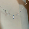 wholesale S925 Sterling Silver Icy Blue Teardrop Tassel Necklace, Light Luxury Exquisite Double Layer Aquamarine Overlay Chain Collarbone Chain, Niche Necklace-0-1