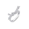 Sterling Silver Shimmering 3D Bow Full-Sparkle Diamond Ring, Ribbon-Knot Design-0-3