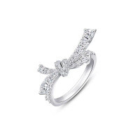 Sterling Silver Shimmering 3D Bow Full-Sparkle Diamond Ring, Ribbon-Knot Design.-Bow Ring  HK Number 9#
