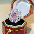 wholesale 925 Sterling Silver Pink Diamond Ring Women's Large Floret Full Diamond Exaggerated Luxury Full Diamond Style for Cross-Border Live-0-1