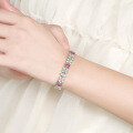 Sterling Silver Victoria Floral Bracelet with Pink Emerald Moissanite-0-2