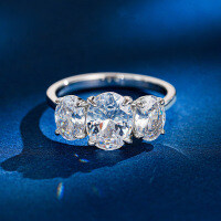 Sterling Silver Egg-Shaped Three-Life Stone Ring with Moissanite-Set with 4-carat moissanite  No. 6