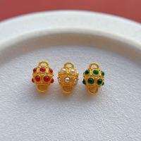 wholesale S925 antique silver gold-plated fittings inlaid with ruby, green gemstone, pearl double ear links, spacer beads, and pearl accessories for DIY-White one