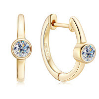 Sterling Silver French Luxury Hollow-Out Drop Pear-Cut Moissanite Earrings-Gold-plated rim [0.3-carat moissanite]  925 silver