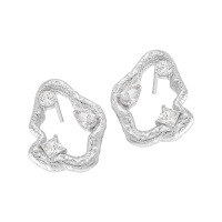 wholesale S925 Sterling Silver Korean Minimalist and Unique Light Luxury Elegant Asymmetrical Hollow-Out Diamond-Studded Earrings for Women-White gold [with silicone earplugs] &gt; 925 silver