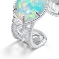 wholesale S925 Sterling Silver Cross-Border New Korean Style Minimalist Geometric Opal Ring for Women, Adjustable Open Ring Wholesale from Manufacturers-0-3
