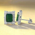 wholesale S925 Silver New 2-Carat Rectangular Simulated Emerald Earrings 7*9mm High Carbon Diamond for Women-0-1
