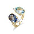 wholesale S925 Sterling Silver Y&M Large Carved Gemstone Open Ring Set with Natural Topaz Twin Ring, Popular European and American Style-0-4