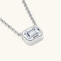 wholesale S925 Sterling Silver Small Niche Design Green Moissanite Necklace, Edgy Collarbone Chain, Versatile Square Pendant-0-1