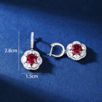 wholesale S925 Sterling Silver Cross Border Radian Elegant Earrings Inlaid with High Carbon Diamond Zircon Ruby Ear Hook Drop Shipping Wholesale Women-red
