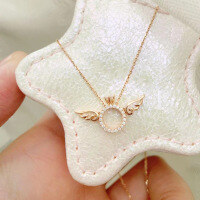 wholesale Sterling Silver BB Ring Necklace for Women, Ins Trendy 2021, Elegant and Minimalist Magic Wings Index Finger Ring, Aloof Style-Copper plated with gold