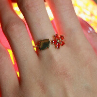 wholesale S925 Sterling Silver Red Elk All-Over Body French Light Luxury Ring, Small Zirconia Band Pinky Ring, Versatile for Daily Commute Women's-BZ0658-Gold Adjustable opening