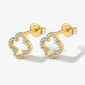 wholesale 925 Silver Hollowed Out Four-Leaf Clover Pure Silver Stud Earrings for Women, Small and Exquisite, Luxurious, Advanced, with Inlaid Zirconia, Ins Style-0-5