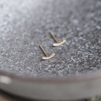 wholesale 14K Gold Wholesale Mini Curved Stick, Pure 14K Gold with Zircon Curved Arc Mini Row Diamond Ear Stud Earrings-14K per price