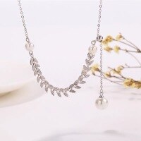 wholesale S925 Sterling Silver Wheat Ear Pearl Necklace for Women, Trendy Pearl Layering Hip-Hop Style Multi-Way Wheat Streamer Necklace-Wheat Ear Pearl Necklace 925 Silver