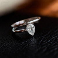 Platinum & White Gold Plated Moissanite Teardrop Diamond Ring, Stackable Pinky Ring, Trendy Amazon New Release-White gold teardrop moissanite ring  size 8