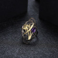 wholesale 925 Silver Designer Retro Adjustable Ring Italian Craftsmanship High-End Natural Amethyst Ring-0-0