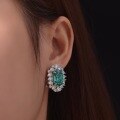 wholesale Metal material is placed at the beginning: Rhodium Plated, 7 Carats Oval-Shaped Paraiba Green 10*14 Earrings for Women, European and American Luxury High-End Jewelry-0-2